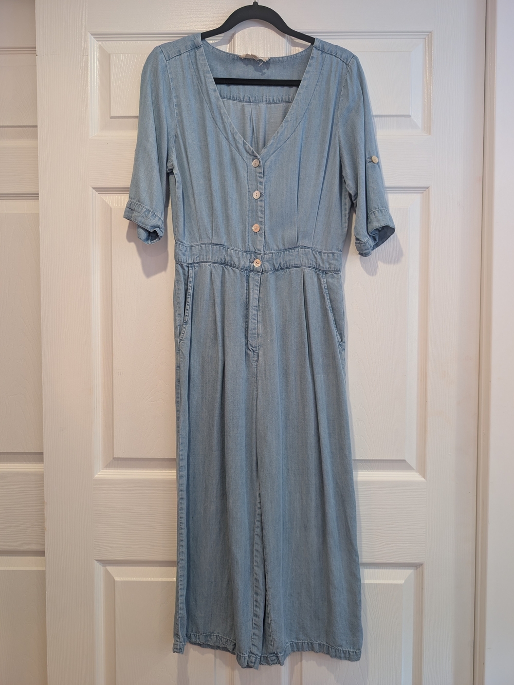 Vintage Light Wash Denim Romper with Buttons